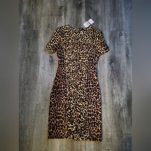 Michael Kors Brown Leopard Print Midi Dress
